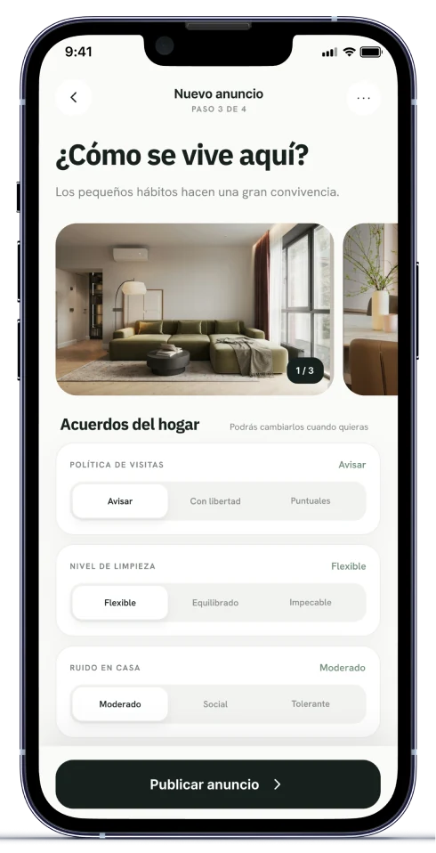 Pantalla de acuerdos del hogar al publicar un anuncio