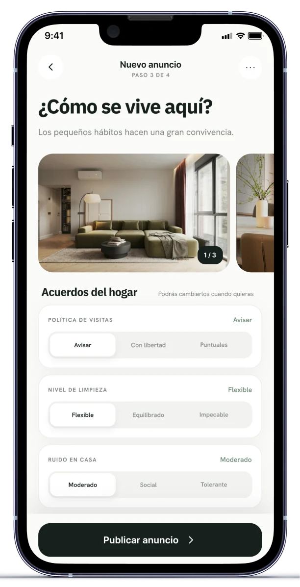 Pantalla de acuerdos del hogar al publicar un anuncio