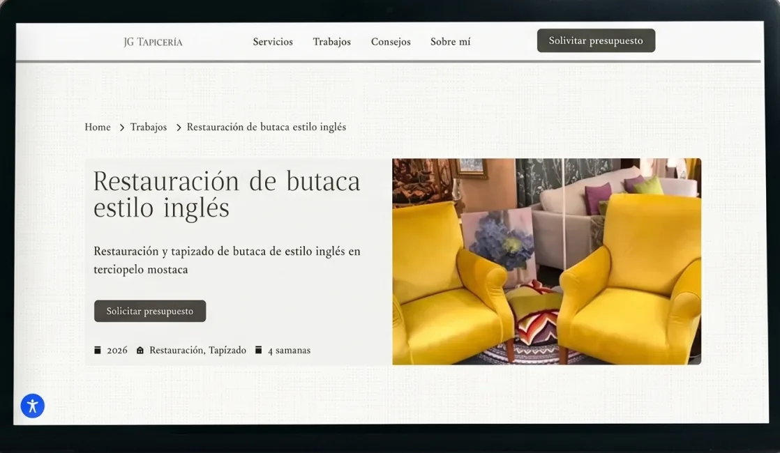 Ficha de un trabajo del sitio, en escritorio